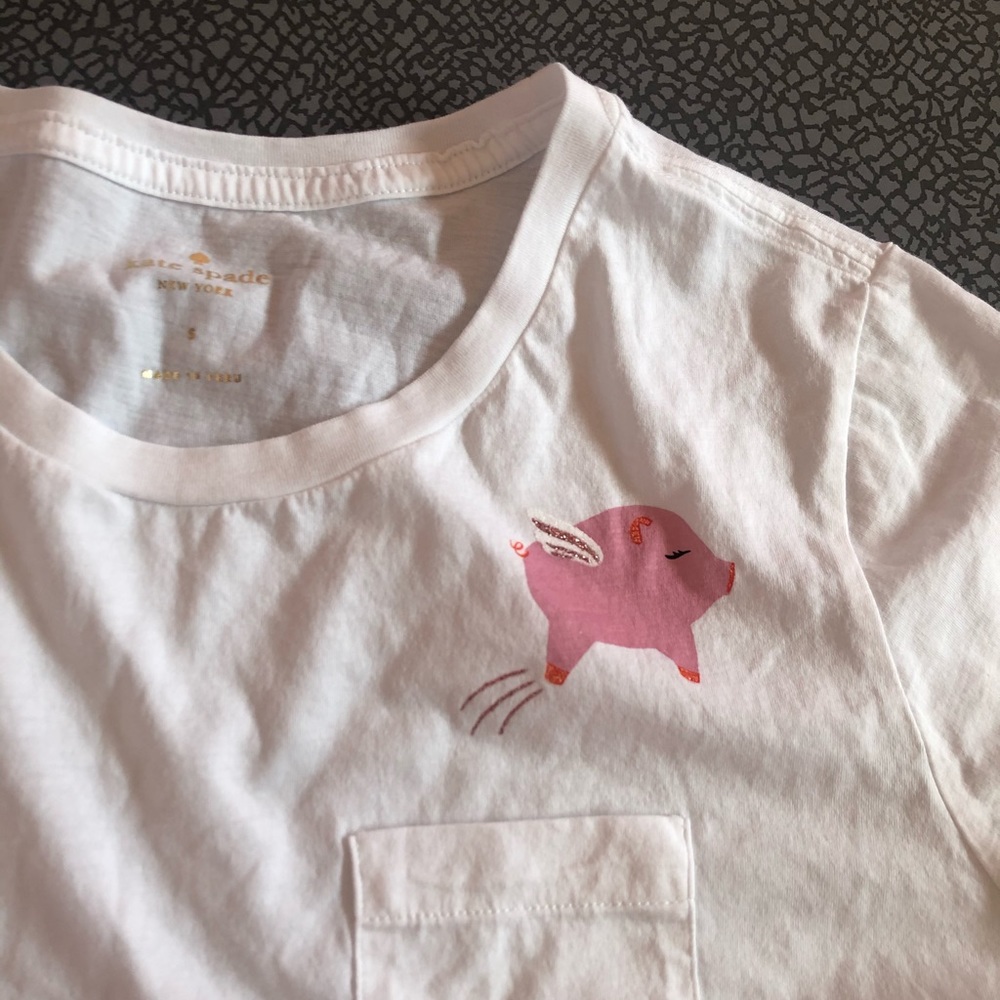 Kate spade flying pig t shirt top in white